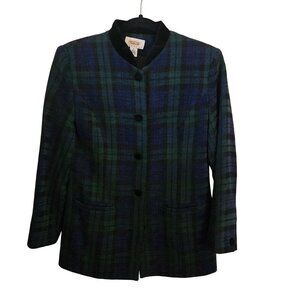 Talbots Vintage Blackwatch Plaid Wool Blend Velvet Collar Blazer Size 4